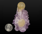 Fluorite, Yellow Spheres on Amethyst