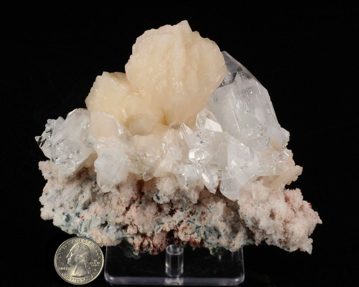 Apophyllite, Clear with Stilbite on Chalcedony