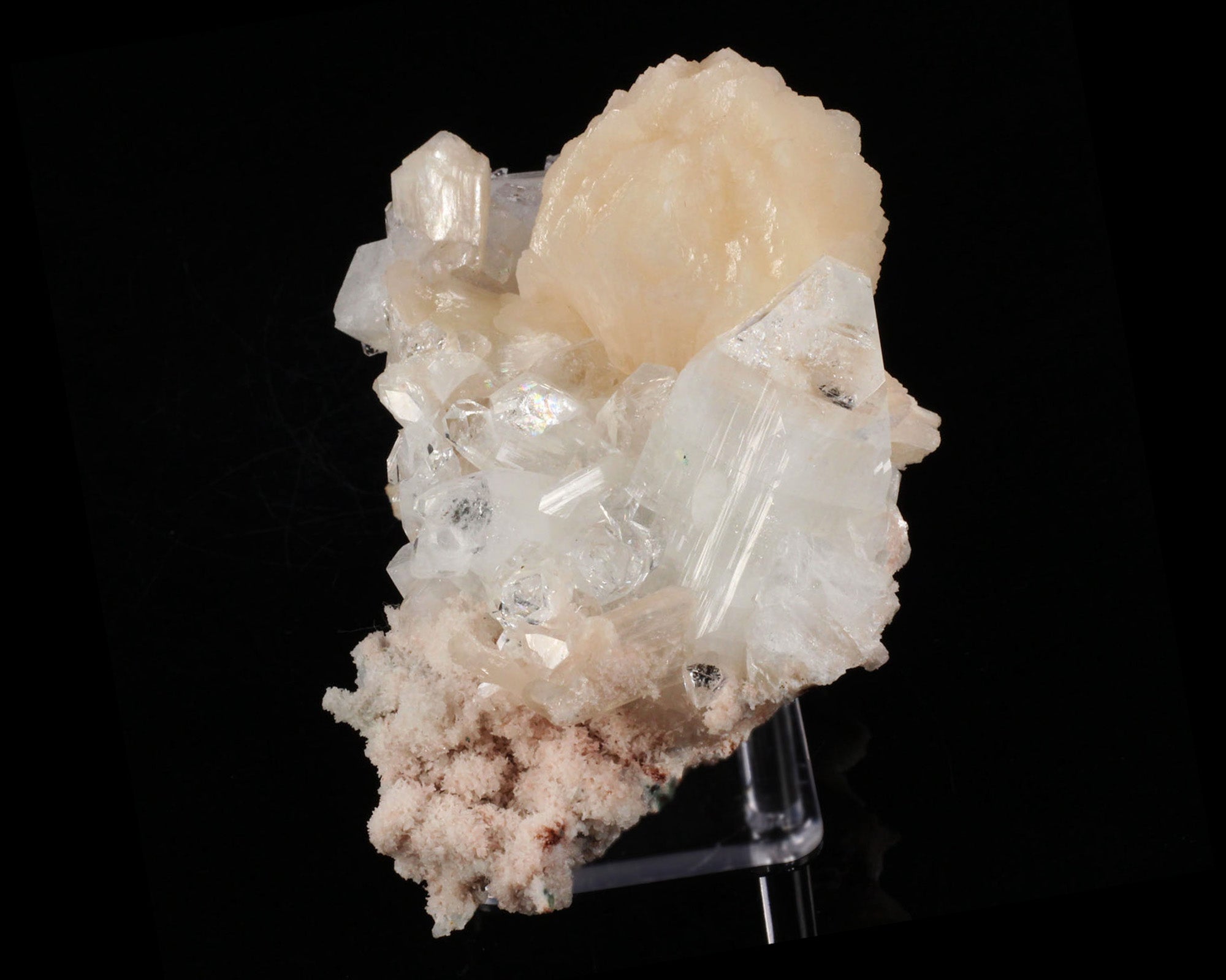 Apophyllite, Clear with Stilbite on Chalcedony