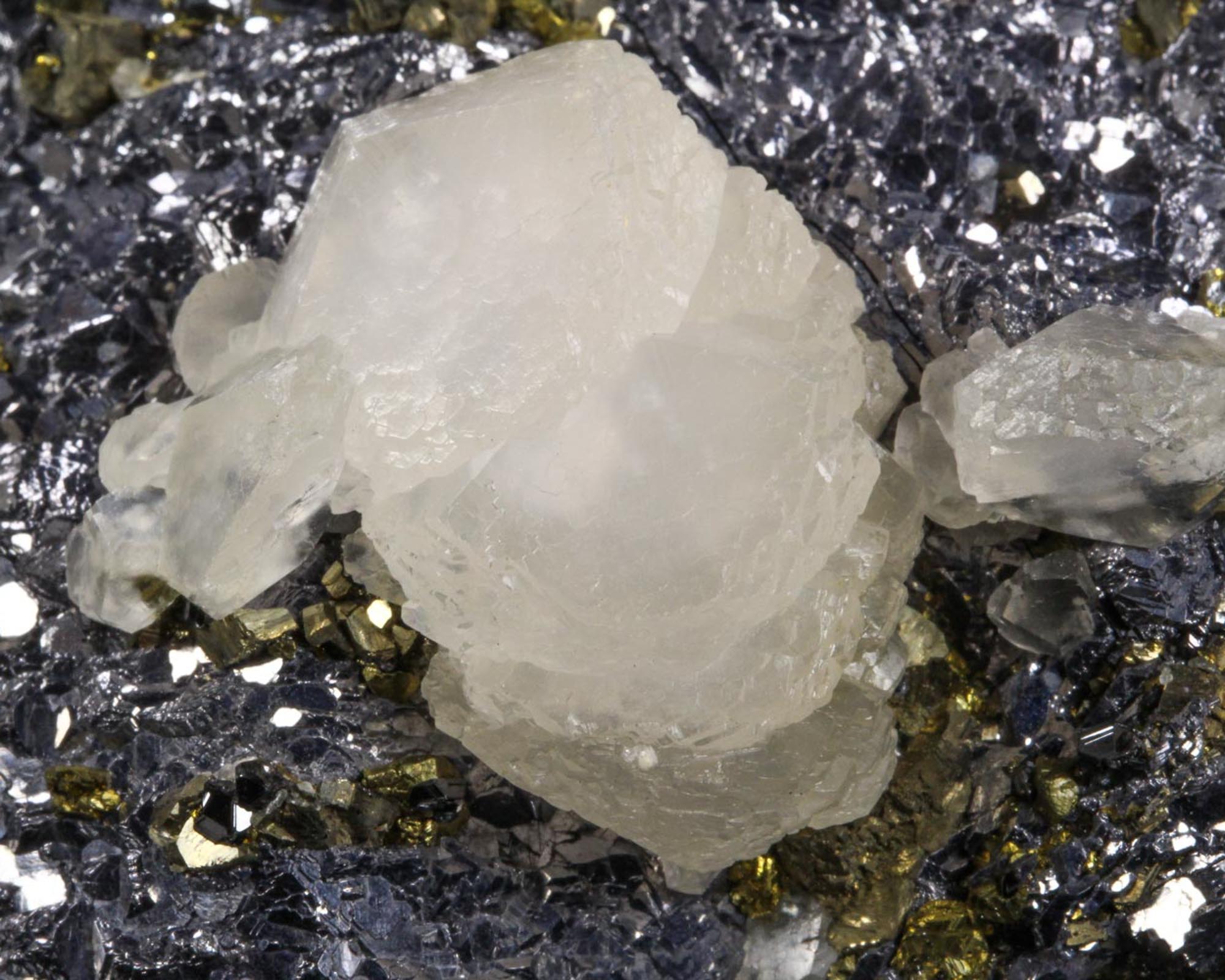 Calcite on Galena and Pyrite