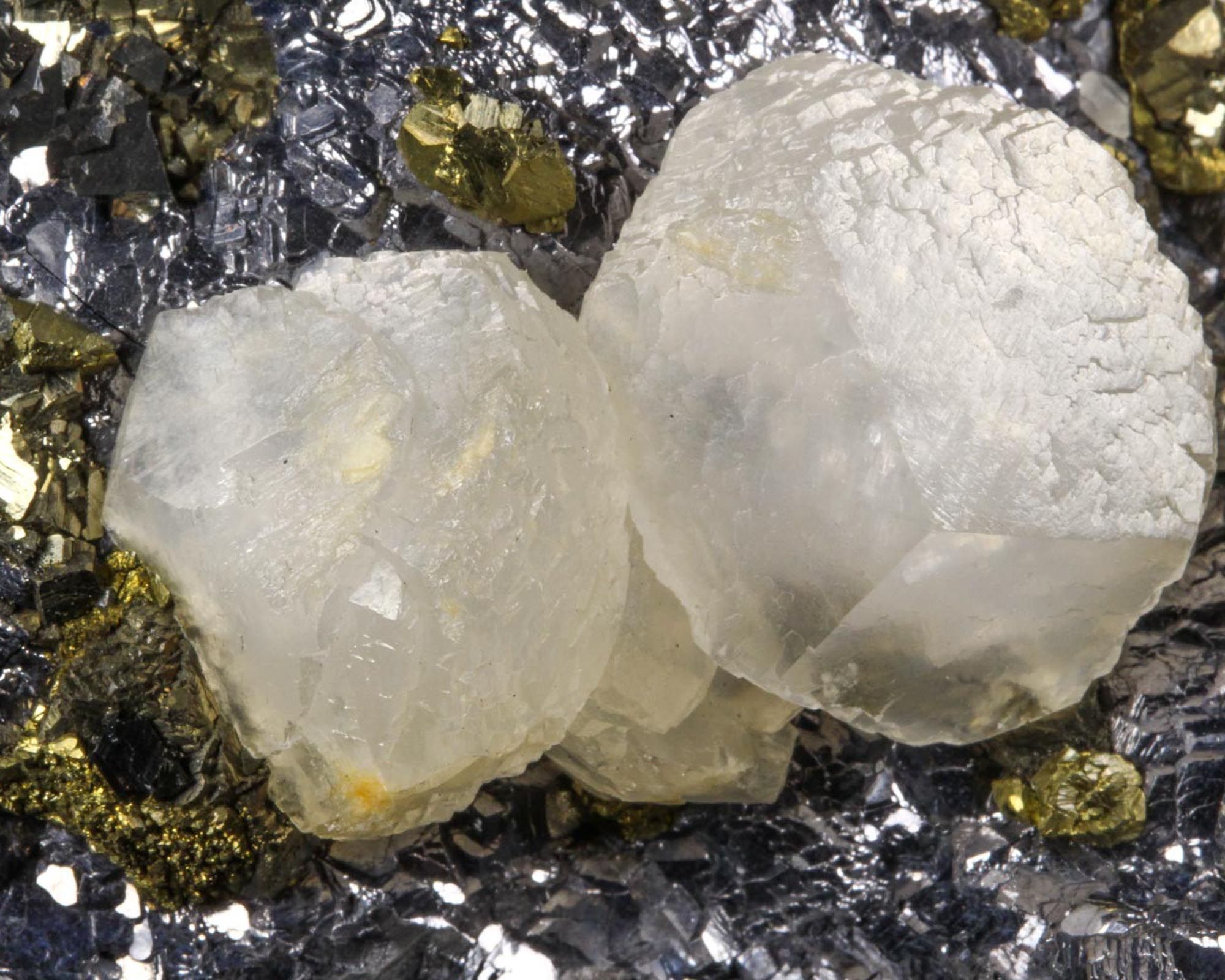 Calcite on Galena and Pyrite