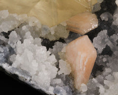 Calcite, Stilbite on Chalcedony and Quartz
