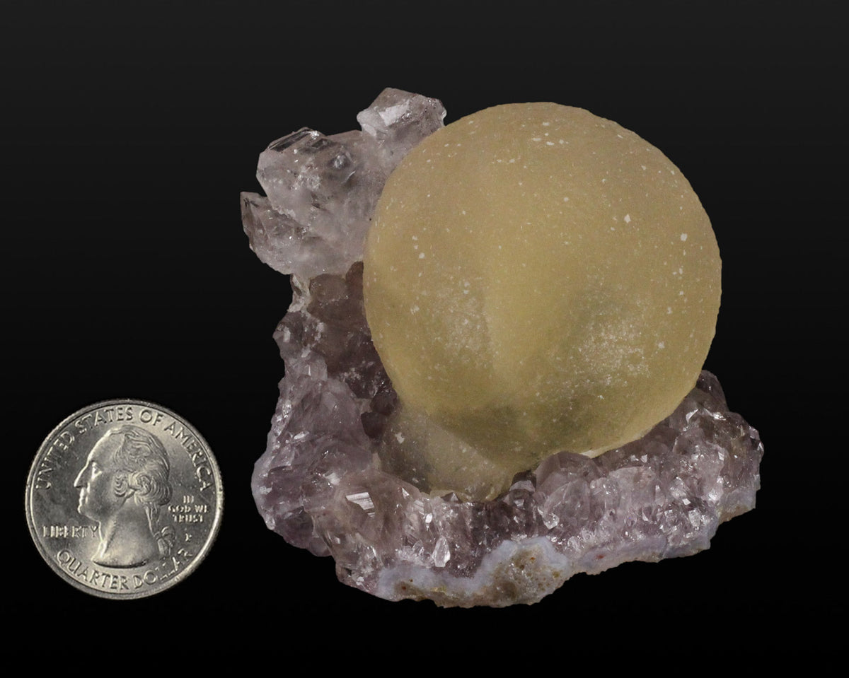 Fluorite, Yellow Sphere on Amethyst