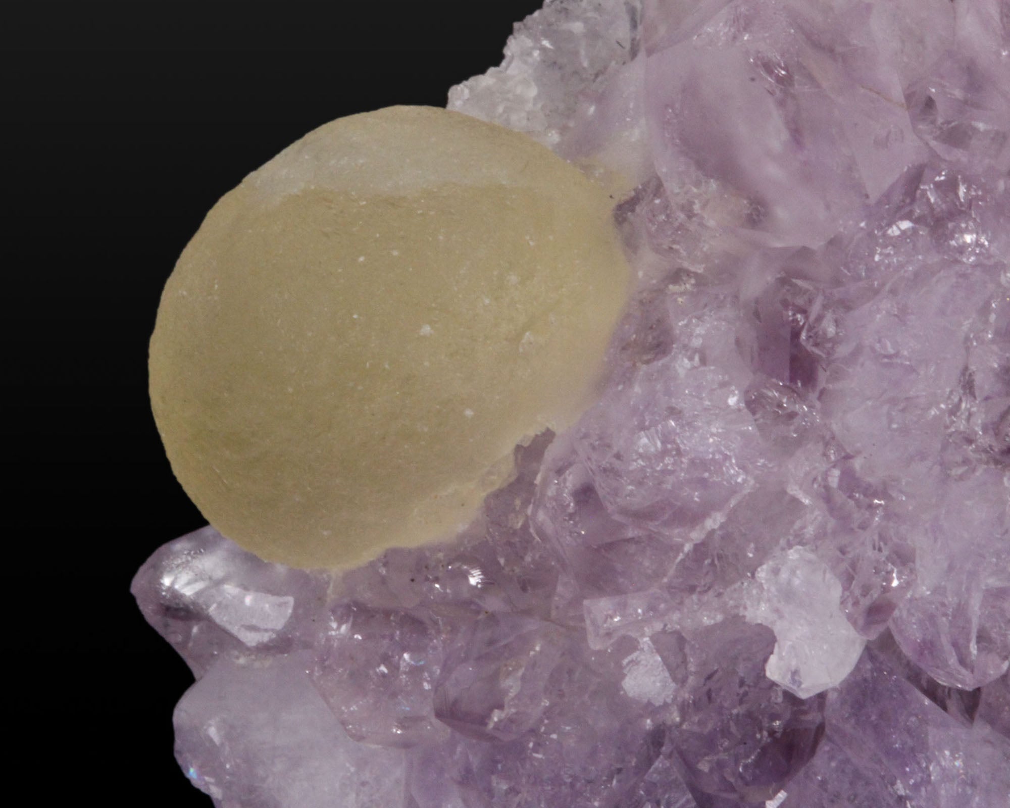 Fluorite, Yellow Spheres on Amethyst