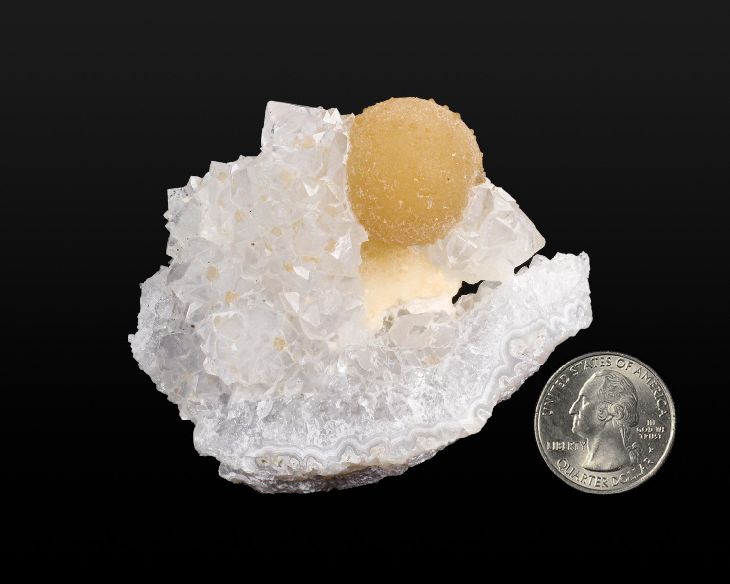 Fluorite (Yellow Sphere) on Quartz