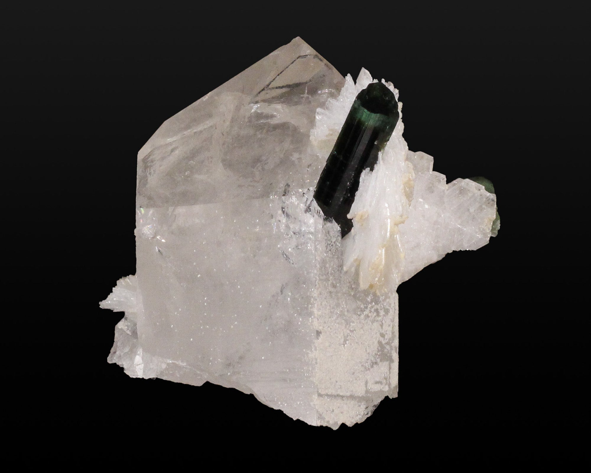 Elbaite Tourmaline on Quartz with Albite